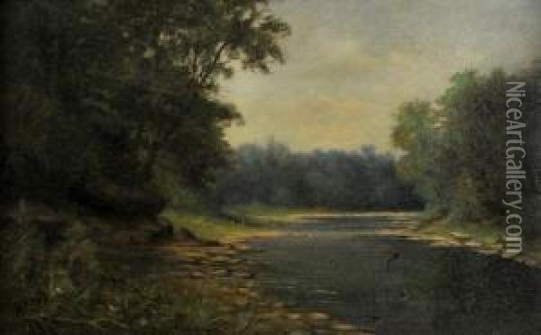River Landscape Oil Painting - William F Mott