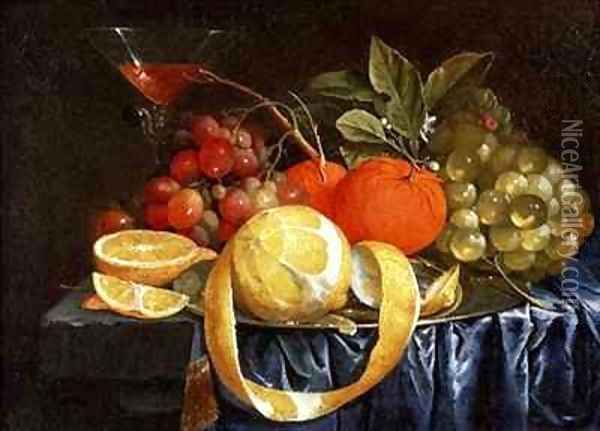 Still Life of Grapes Oranges and a Peeled Lemon Oil Painting - Jan Pauwel Gillemans The Elder