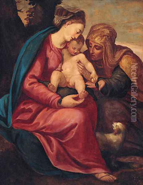 The Virgin and Child with Saint Elizabeth Oil Painting - Christofano Allori