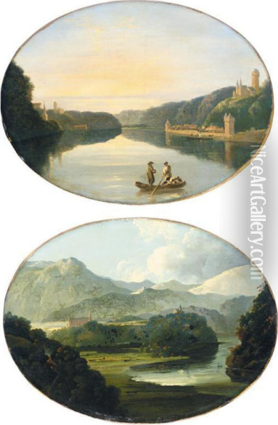 A View Of The Rhine In Germany; And A View Of The Mountains Of Switzerland Oil Painting - William Hodges
