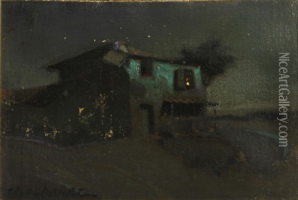 Adobe Nocturne Oil Painting - Charles Rollo Peters