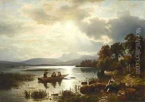 Figures Boating On The Chiemsee Oil Painting - August Wilhelm Leu