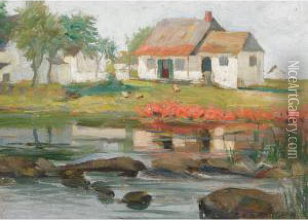Homestead By A Stream Oil Painting - Sarah Margaret A. Robertson