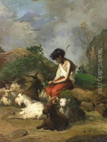 With His Flock Oil Painting - Giuseppe Raggio