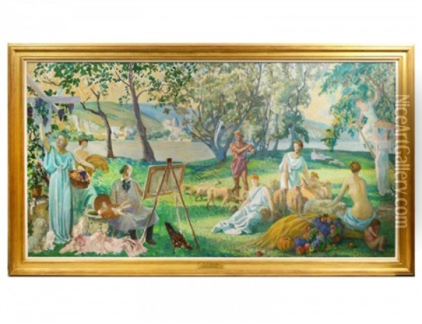 Study For The Mural Art And Agriculture At The Dept. Of Agriculture, Washington, D.c. Oil Painting - Thomas Gilbert White