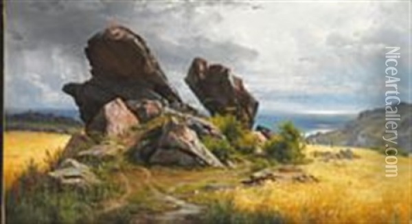 Rocks In A Field, Allinge, Bornholm Oil Painting - Carl Frederik Peder Aagaard