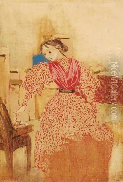 Demoiselle En Rouge Oil Painting - Jean-Edouard Vuillard