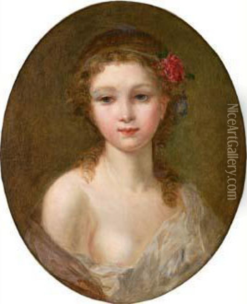 Jeune Femme, Des Fleurs Dans Les Cheveux Oil Painting - Emile Dupont