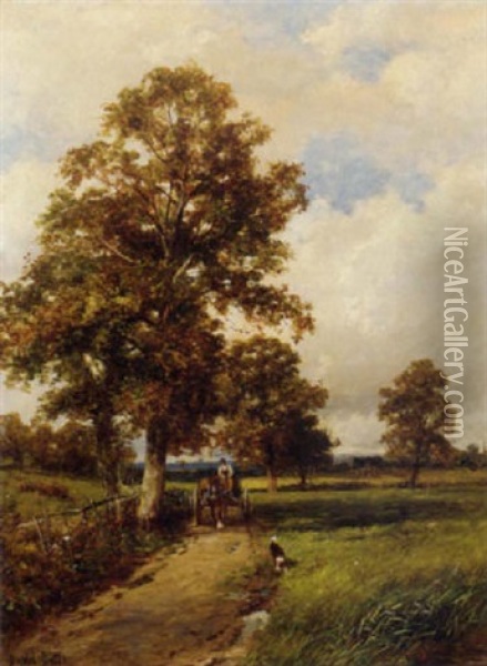 The Road Through The Meadows Oil Painting - David Bates