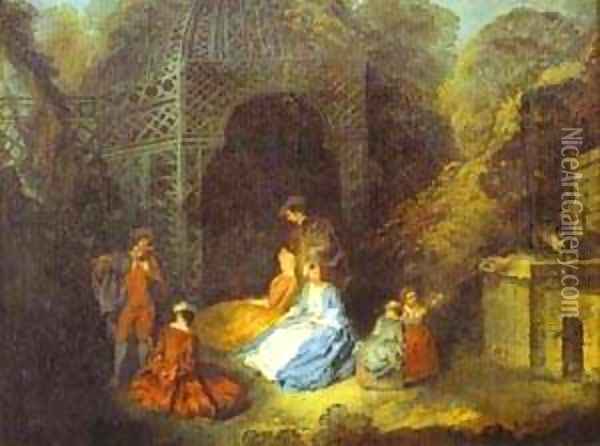 Watteau Or His Circle The Flautist Oil Painting - Jean-Antoine Watteau