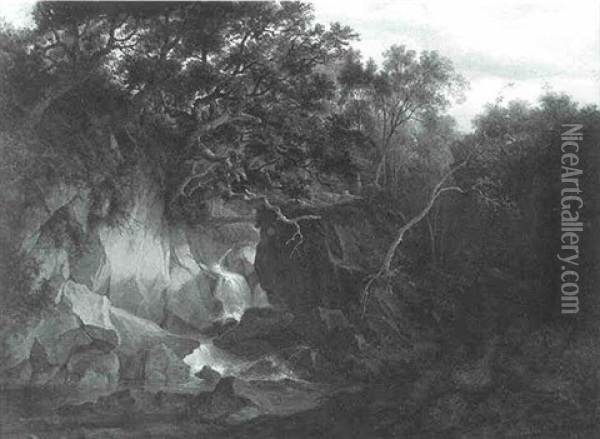 A Waterfall In The Wood Oil Painting - Ramsay Richard Reinagle