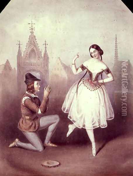 'La Esmeralda'- Carlotta Grisi and Jules Perrot Oil Painting - Auguste Jules Bouvier, N.W.S.