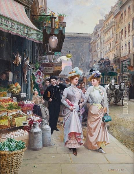 Parisian Street Scene Oil Painting - Basile Lemeunier