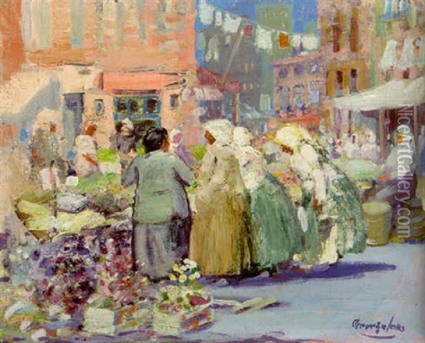 Spring Morning, Houston And Division Streets, New York Oil Painting - George Benjamin Luks