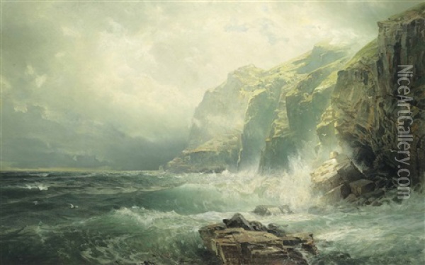 Rocky Coastline, Cornwall Oil Painting - William Trost Richards