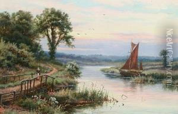 A Norfolk Broad Oil Painting - Edgar Longstaffe