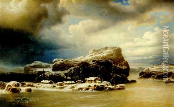 Snoklatt Vinterlandskap Oil Painting - Marcus Larsson