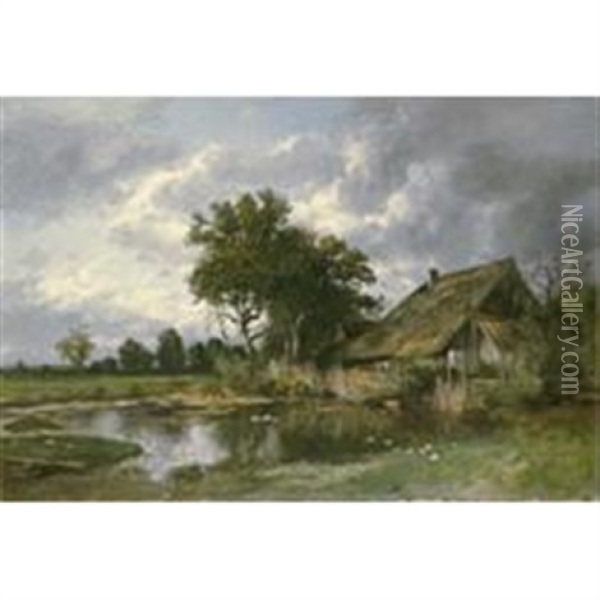 Bauernhaus Mit Ententeich (farmhouse With Duckpond) Oil Painting - Otto Froelicher