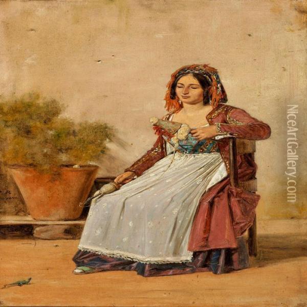 A Spinning Woman Fromsubiaco Oil Painting - Martinus Rorbye