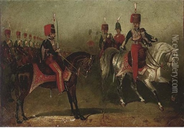 11th Hussars On Parade Oil Painting - David (of York) Dalby