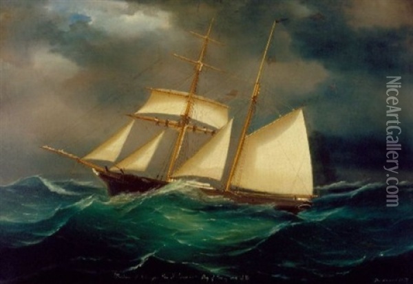 The "madonna Of Aberogron", Cap. J. Evans In The Bay Of Biscay Wind S.w. Oil Painting - Tommaso de Simone