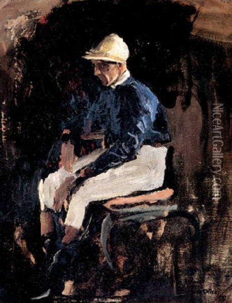 A Portrait Of Joe Childs, The Rothschild's Jockey Oil Painting - John Lavery