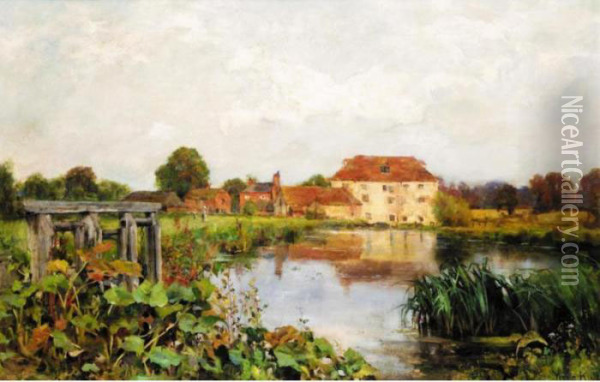 A River Landscape With Houses In The Distance Oil Painting - Henry John Yeend King