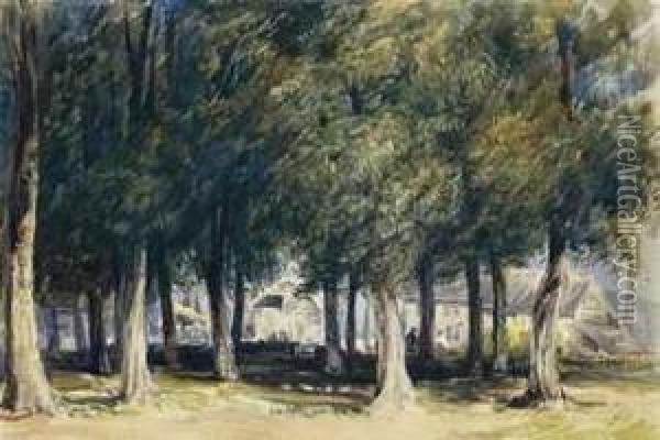 A Farmhouse Viewed Through Trees Oil Painting - David Hall McKewan