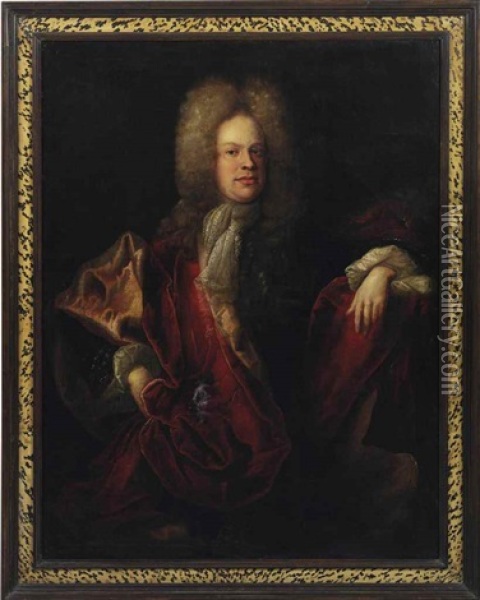 Portrait Of A Gentleman, Half-length, In A Red Cloak Oil Painting - Alexis-Simon Belle