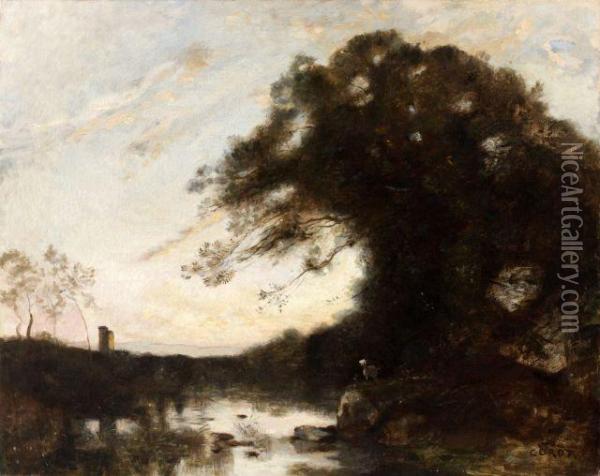 La Chevre Au Pied Des Grands Arbres (soleil Couchant) Oil Painting - Jean-Baptiste-Camille Corot