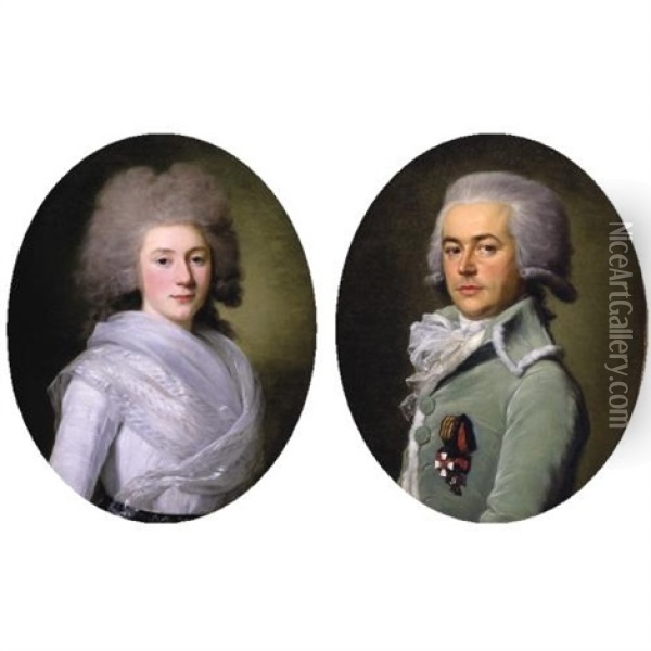 Portrait Of Prince Andrei Andreevich Suvarov, Wearing The Medal Of St. George And The Medal Of St. Vladimir (+ Portrait Of Princess Suvarov; Pair) Oil Painting - Jean-Louis Voilles