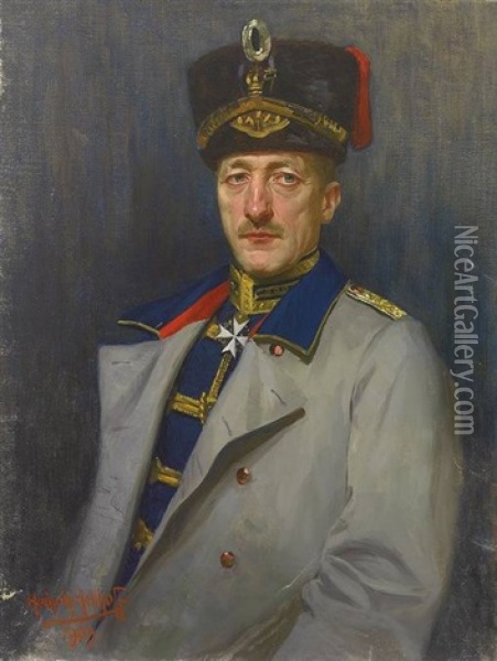 Portrait Des Ordensgeschmuckten Generals Von Schonaich Oil Painting - Heinrich Hellhoff