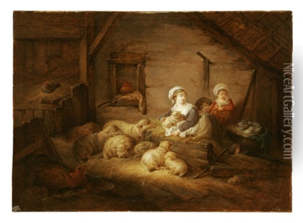 Stable Interior Oil Painting - Jean-Honore Fragonard