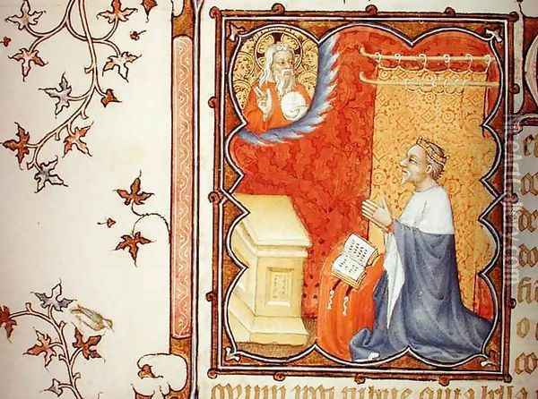 Jean de France 1340-1416 Duke of Berry Praying Before the Eternal Father from Les Petites Heures de Duc de Berry Oil Painting - Jacquemart De Hesdin
