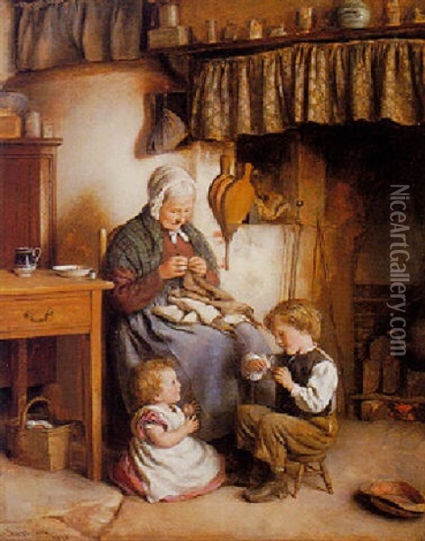 Helping Grannie Oil Painting - Joseph Clark