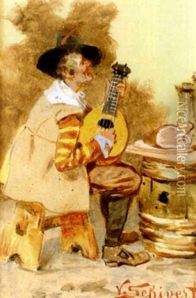 Musizierender Oil Painting - Victor Schivert
