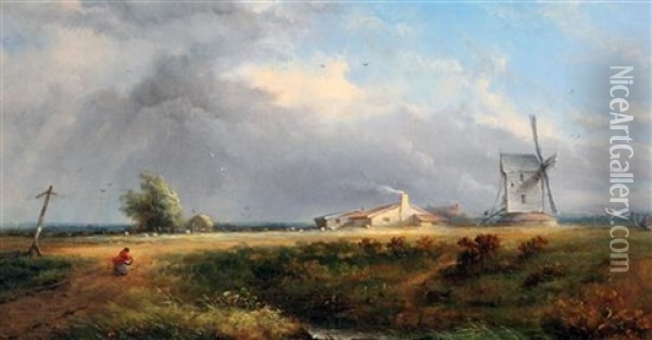 Windswept Landscape Oil Painting - David Cox the Younger