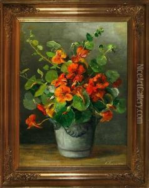 A Still Life With Orange Flowers On A Table Oil Painting - Emmy Marie Caroline Thornam