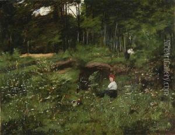 Beerensammler Auf Der
 Waldlichtung. Oil Painting - Wilhelm Jakob Hertling
