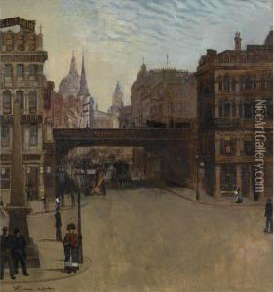 Ludgate Hill, London Oil Painting - Wilhelm Trubner