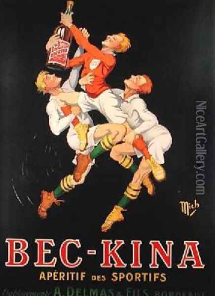 Poster advertising Bec-Kina French aperitif 1910 Oil Painting - (Michel Liebaux) Mich