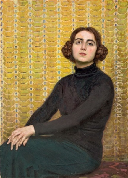 Weibliches Modell Mit Gelbem Hintergrund Oil Painting - Osmar Schindler