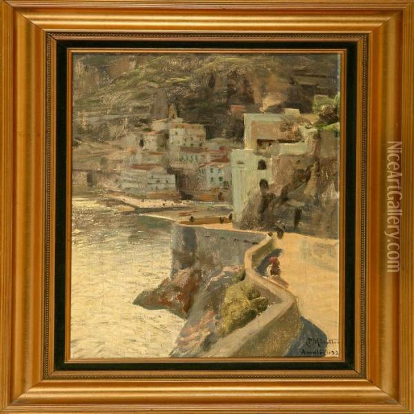Coastal Scene From Amalfi, Italy Oil Painting - Peder Mork Monsted