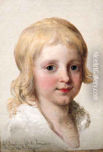 Portrait study of Francesco, Crown Prince of Naples, later King of the Two Sicilies (1777-1830), as a boy, head-and-shoulders Oil Painting - Angelica Kauffmann