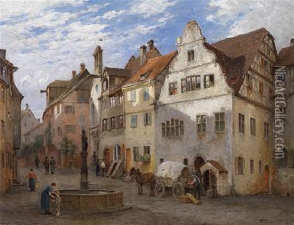 Oldtown Street Oil Painting - Georg Dehn