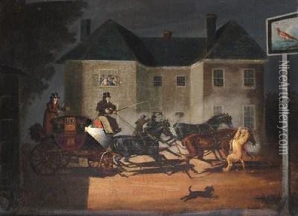 The Lioness Attacking The Horse Of The Exeter Mail Coach, Near Salisbury Oil Painting - James Pollard
