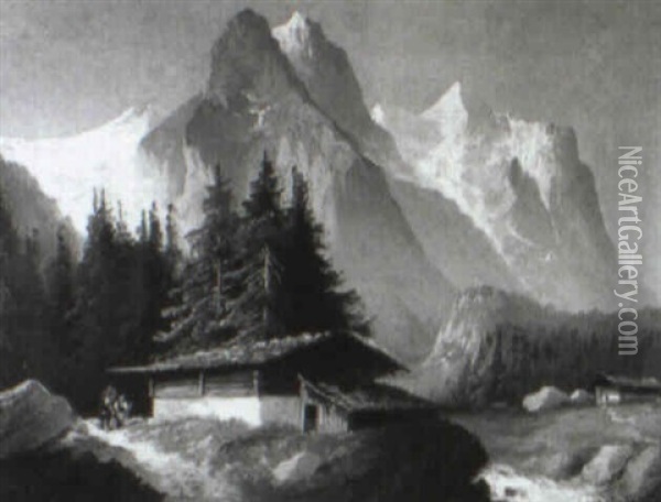 Sonnig Beleuchtete Gebirgslandschaft Oil Painting - Hubert Sattler