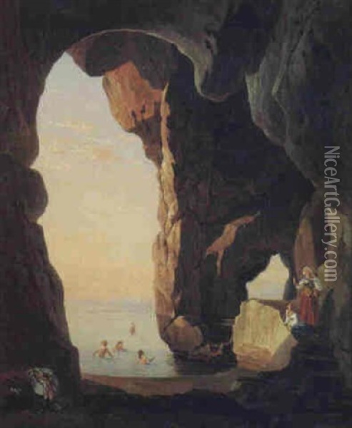 Badende In Der Grotta Cocumella Bei Sorrent Oil Painting - Carl (Karl) Wilhelm Goetzloff