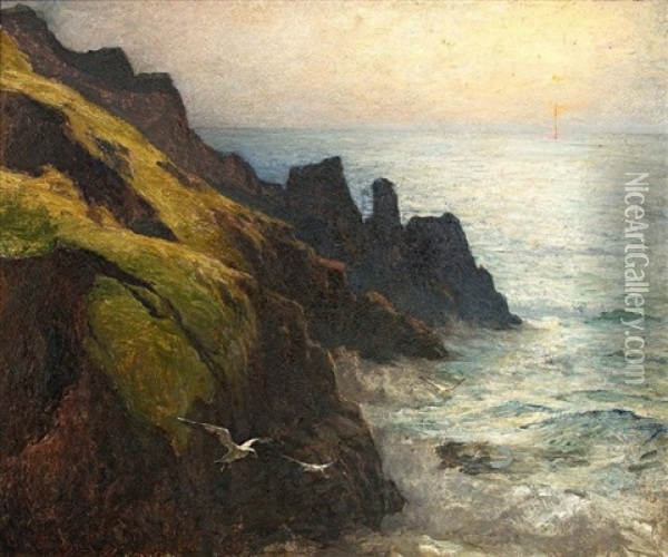 Cornish Cliffs Oil Painting - Charles H. Thompson