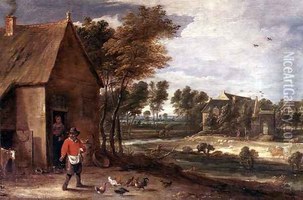 A River Landscape Oil Painting - David The Younger Teniers